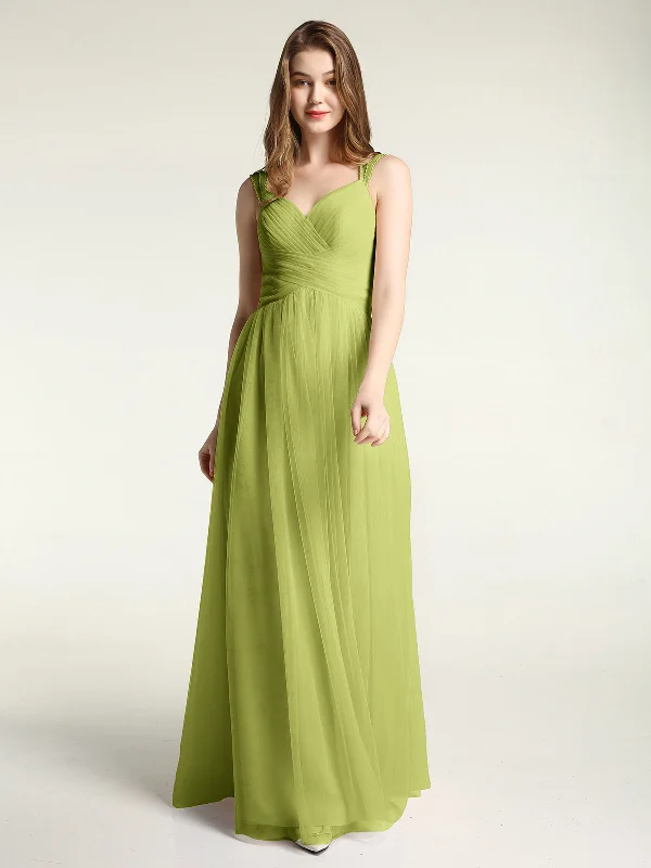Cross-Pleated Tulle Long Dresses with Beaded Straps Clover Tunics Brand named