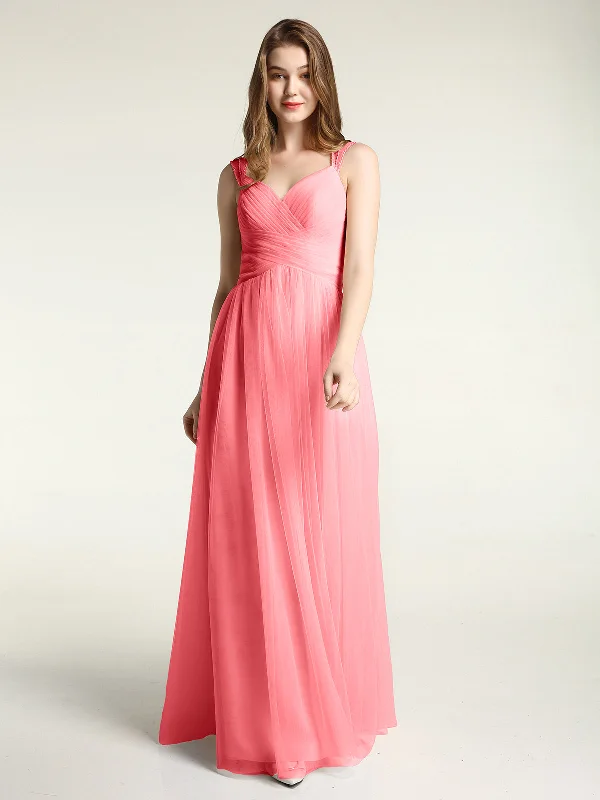 Cross-Pleated Tulle Long Dresses with Beaded Straps Watermelon Tunics Timeless classic