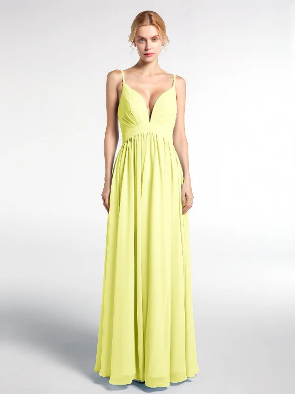Deep V-neck Empire Waist Chiffon Long Dress-Daffodil Tunics Recommended stylist