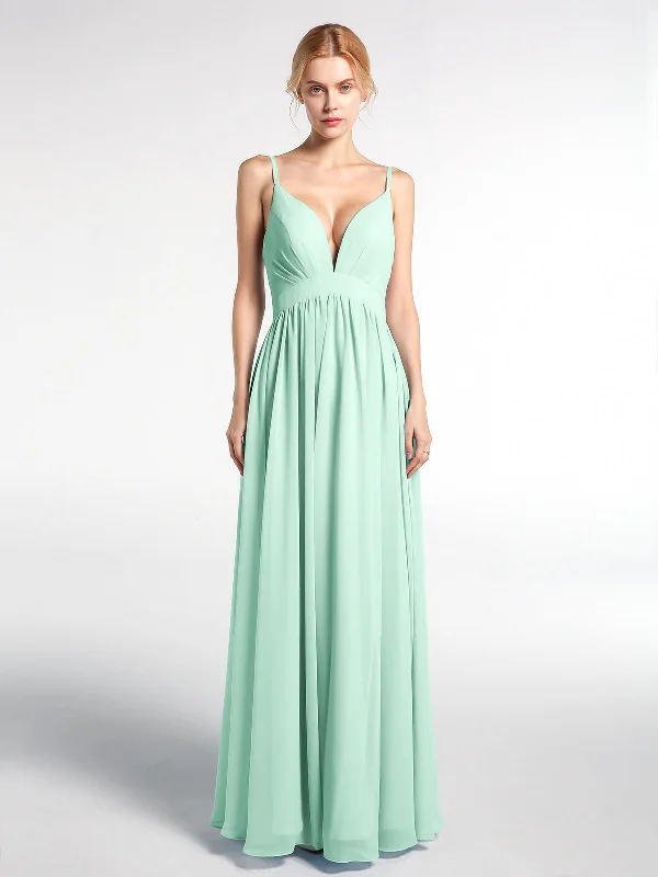 Deep V-neck Empire Waist Chiffon Long Dress-Mint Green Tunics Modern contemporary