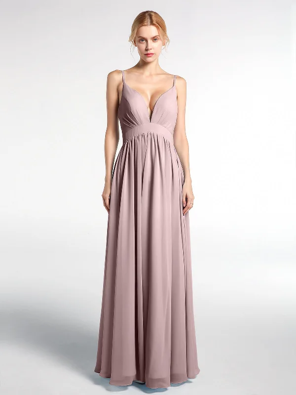 Deep V-neck Empire Waist Chiffon Long Dress-Vintage Mauve Turtleneck Neckline Stylish