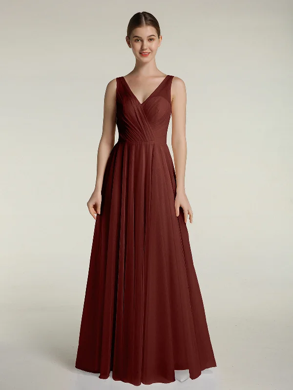 Illusion V-neck Tulle Long Dresses-Terracotta Tunics Fashionable trendy