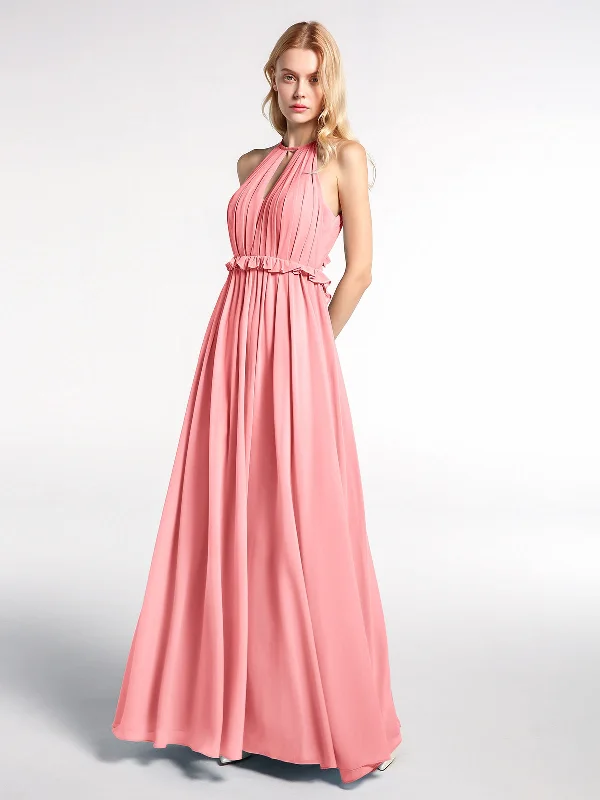 Keyhole Neckline Open Back Chiffon Max Long Dress Flamingo Tunics Bestseller popular
