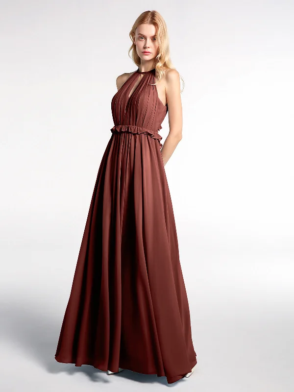 Keyhole Neckline Open Back Chiffon Max Long Dress Terracotta Tunics Silk luxurious