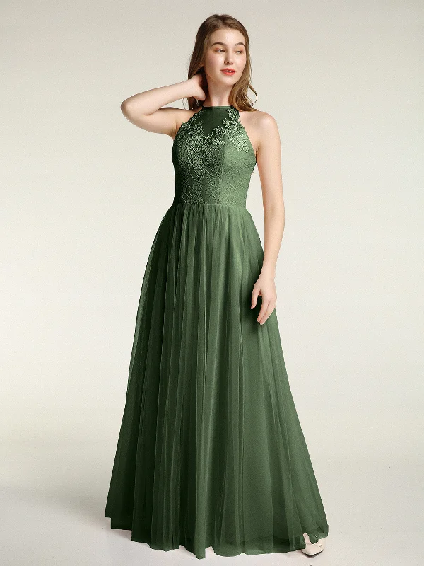 Lace Bodice and Tulle Skirt Long Dresses-Olive Green Tunics Chic elegant