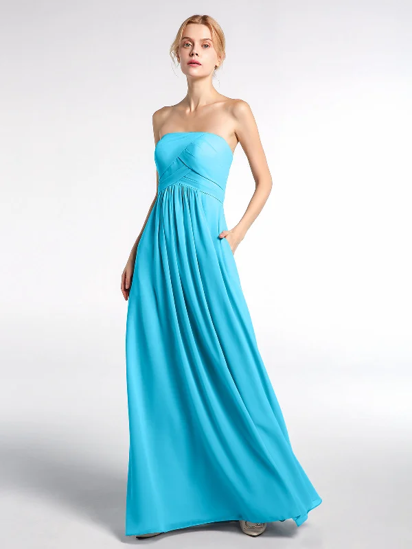 Strapless Chiffon Empire Waist Dress with Pockets-Pool Tunics Designer luxury