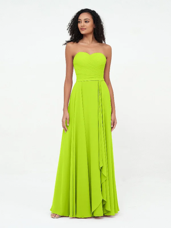 Strapless Sweetheart Neck Chiffon Long Dresses-Lime Green Tunics Sophisticated sleek