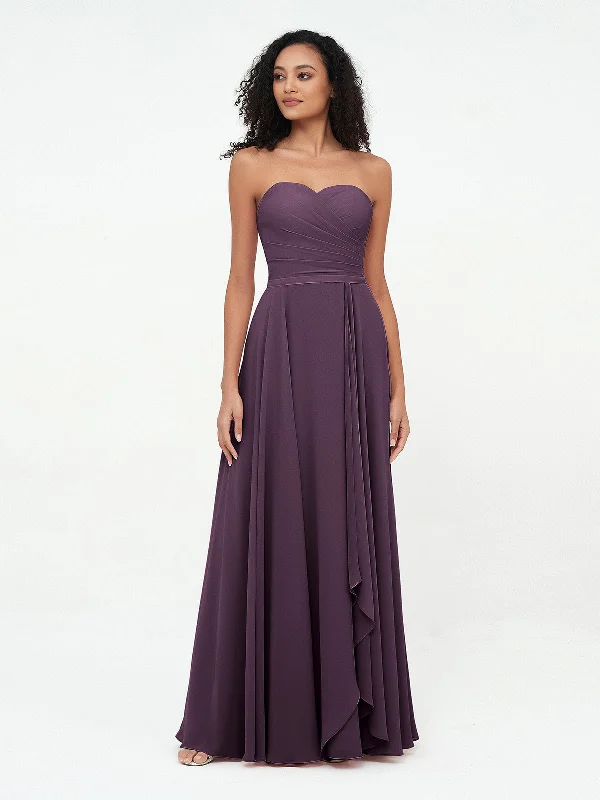 Strapless Sweetheart Neck Chiffon Long Dresses-Plum Tunics Wedding white