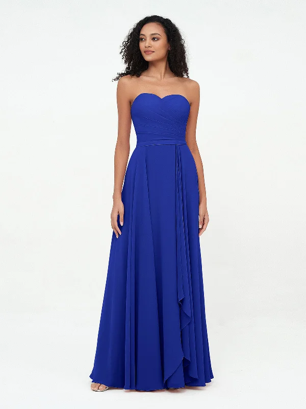 Strapless Sweetheart Neck Chiffon Long Dresses-Royal Blue Tunics Running lightweight