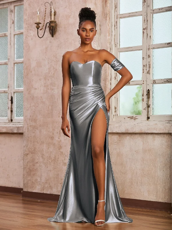 Sweetheart Strapless Long Dress With Sweep Train Steel Grey Tunics Favorite customer