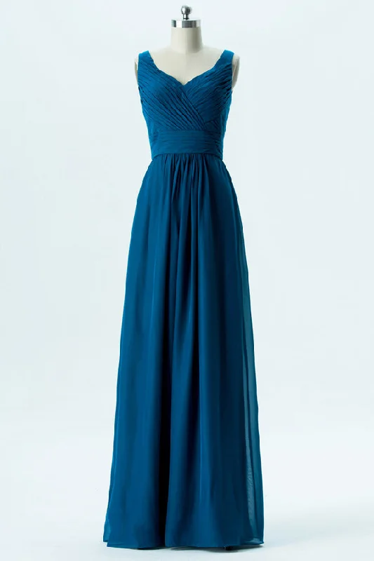 Teal Chiffon V-Neck Banded Waist Bridesmaid Dress Tunics Winter warm