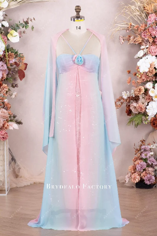 Fairy Ombre Chiffon Shawl Halter Neck Bridesmaid Dress Chic Knitted Shawl Wrap
