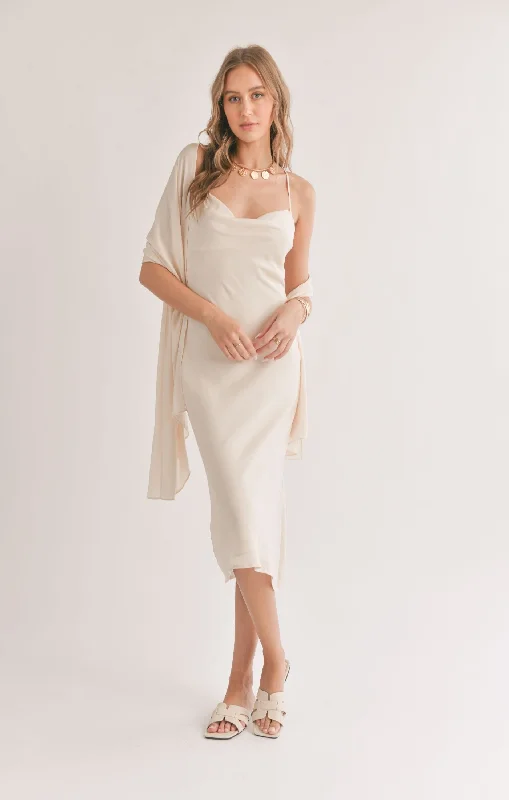 Sadie And Sage Mirage Cowl Neck Midi Dress With Shawl Warm Wool Shawl Cape