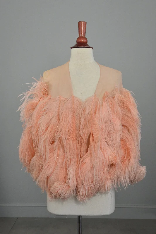 1920s Pink Feather Deco Shawl Cape Shrug Cozy Fleece Shawl Cape
