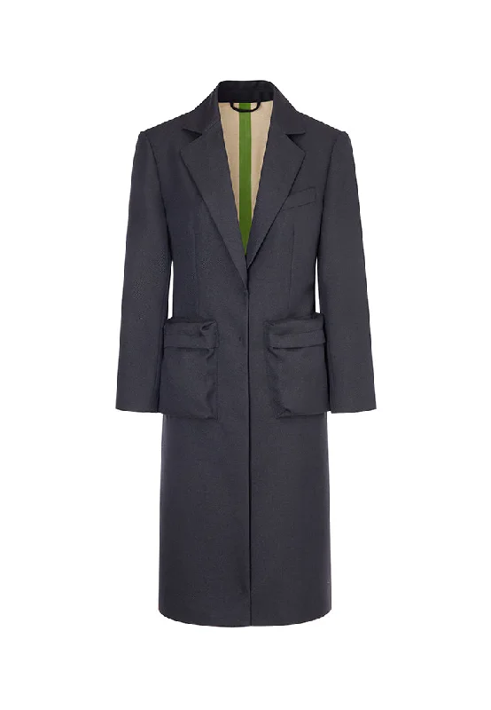 Ember Crease-Free Easy-Care Soft Wool Coat with Oversized Pockets Mesh Canvas Denim