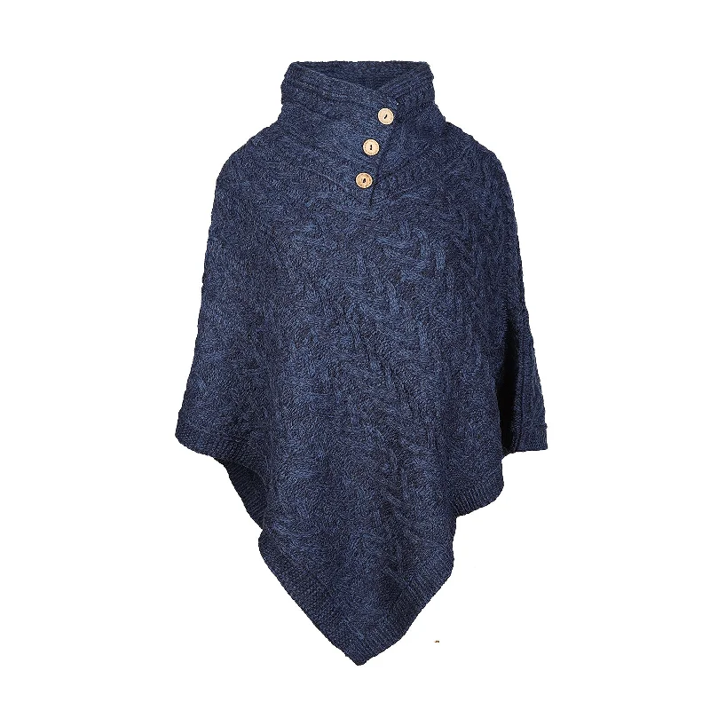 Aran Cable Button Shawl Neck Poncho Elegant Silk Shawl Scarf