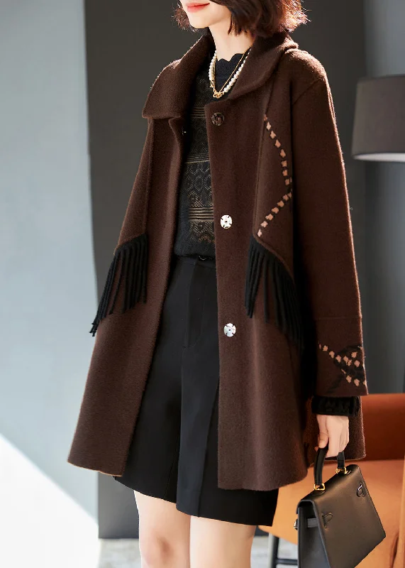 Beautiful Chocolate Tasseled Patchwork Woolen Coat Outwear Spring Trench Raincoat Windbreaker Beautiful Chocolate Tasseled Patchwork Woolen Coat Outwear Spring Trench Raincoat Windbreaker