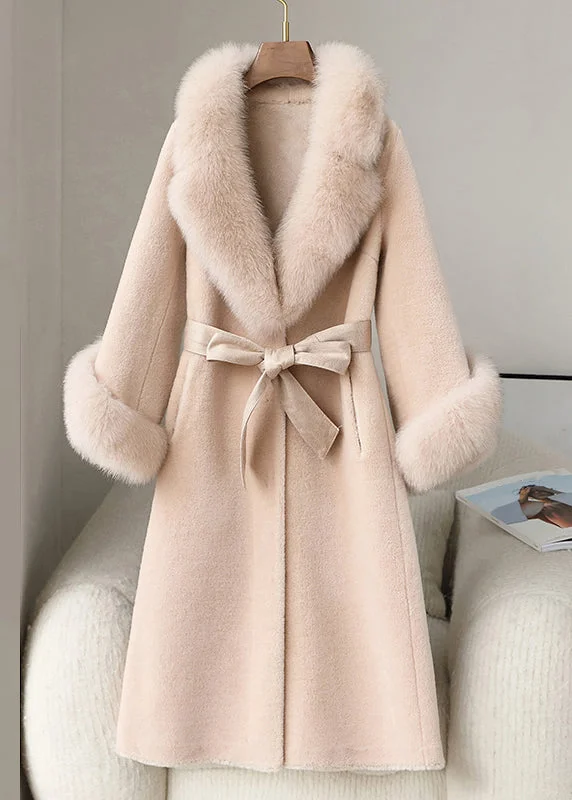 Beige Pockets Patchwork Fuzzy Fur Long Coat Fur Collar Long Sleeve Crew Neck V-Neck Boat Neck Beige Pockets Patchwork Fuzzy Fur Long Coat Fur Collar Long Sleeve Crew Neck V-Neck Boat Neck