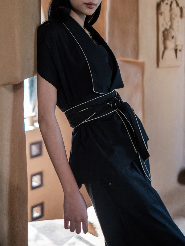 Berlin Shawl Collar Black Soft Knit Shawl Poncho