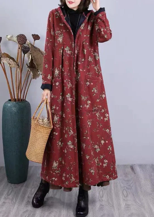 Boho Red Print Pockets Patchwork Warm Fleece Hooded Coat Winter Bolero Crop Top Camisole Boho Red Print Pockets Patchwork Warm Fleece Hooded Coat Winter Bolero Crop Top Camisole