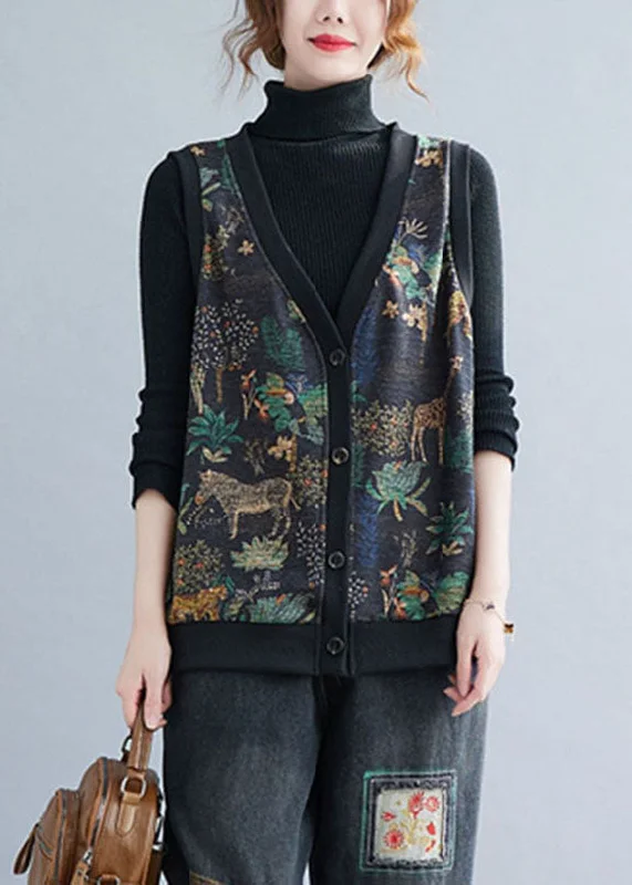 Boho V Neck Print Button Warm Fleece Waistcoatt Winter Lightweight Cotton Waistcoat Vest Boho V Neck Print Button Warm Fleece Waistcoatt Winter Lightweight Cotton Waistcoat Vest