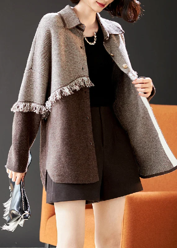 Boutique Colorblock Tasseled Patchwork Wool Coat Spring Down Puffer Quilted
