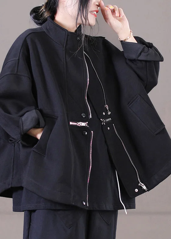Brief Black Peter Pan Collar Zippered Patchwork Pockets Cotton Coat Long Sleeve Parka Down Jacket Wool Coat Brief Black Peter Pan Collar Zippered Patchwork Pockets Cotton Coat Long Sleeve Parka Down Jacket Wool Coat