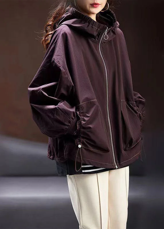 Casual Purple Zippered Patchwork Drawstring Hooded Coat Fall Embroidered Appliqued Beaded Casual Purple Zippered Patchwork Drawstring Hooded Coat Fall Embroidered Appliqued Beaded