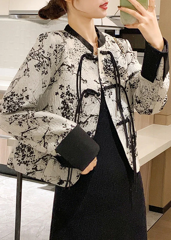 Chinese Style Black O-Neck Button Cotton Coat Spring Front Pockets Side Pockets Patch Pockets Chinese Style Black O-Neck Button Cotton Coat Spring Front Pockets Side Pockets Patch Pockets