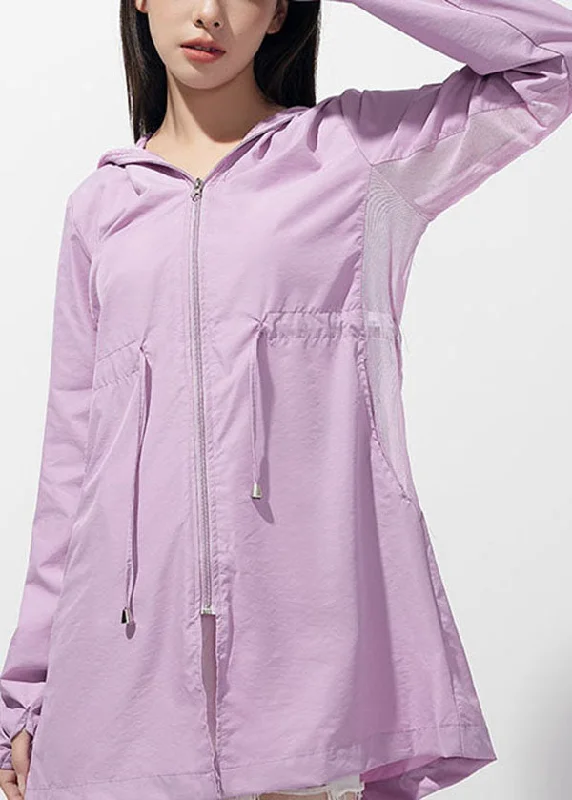 Classy Purple Hooded Pockets Drawstring Patchwork Ice Silk UPF 50+ Coat Summer Welt Pockets Slit Pockets Flap Pockets Classy Purple Hooded Pockets Drawstring Patchwork Ice Silk UPF 50+ Coat Summer Welt Pockets Slit Pockets Flap Pockets