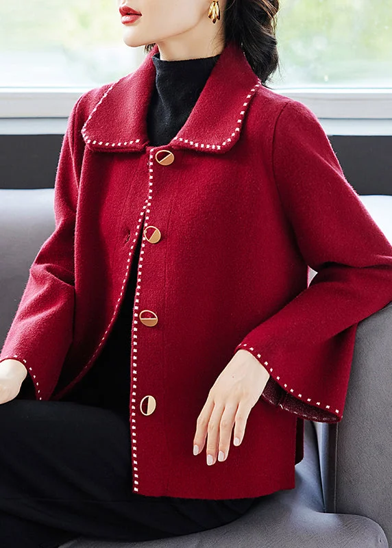 Classy Red Peter Pan Collar Pockets Patchwork Woolen Coat Fall Turtleneck Jacket Crew Neck Jacket V-Neck Jacket Classy Red Peter Pan Collar Pockets Patchwork Woolen Coat Fall Turtleneck Jacket Crew Neck Jacket V-Neck Jacket