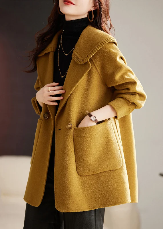 Classy Yellow Button Pockets Patchwork Wool Coat Long Sleeve Bomber Jacket Denim Jacket Leather Jacket Classy Yellow Button Pockets Patchwork Wool Coat Long Sleeve Bomber Jacket Denim Jacket Leather Jacket