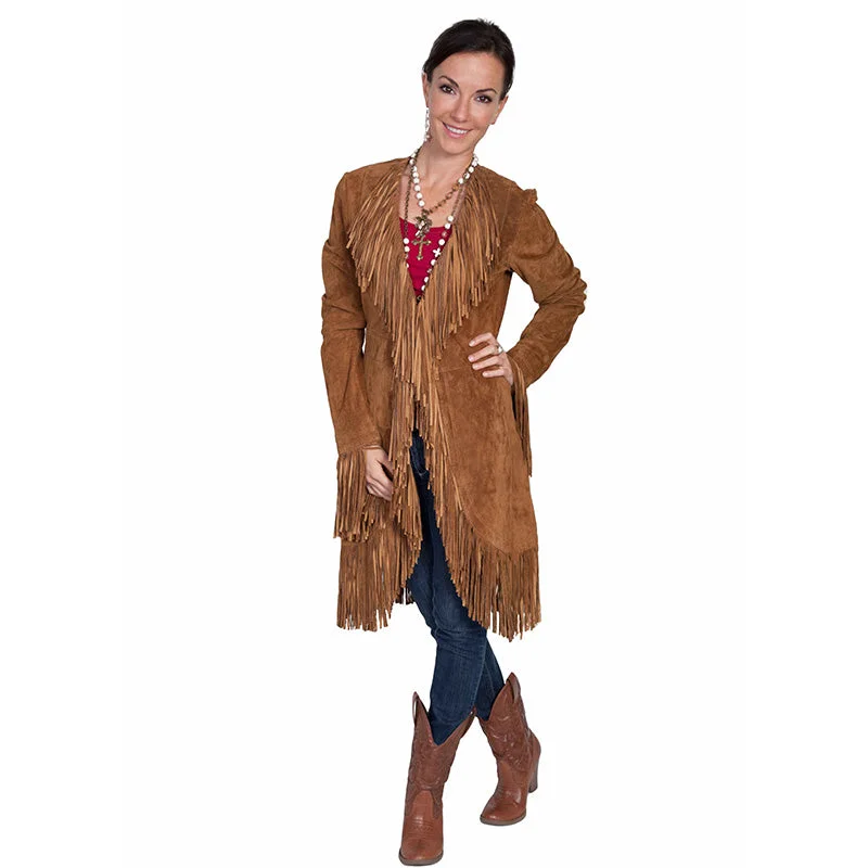 Suede Fringe Maxi Coat Trench Raincoat Windbreaker