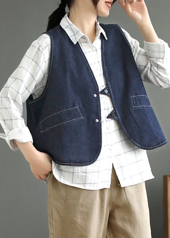 Dark Blue Pockets Patchwork Denim Waistcoat Sleeveless Stylish Velvet Waistcoat Jacket Dark Blue Pockets Patchwork Denim Waistcoat Sleeveless Stylish Velvet Waistcoat Jacket