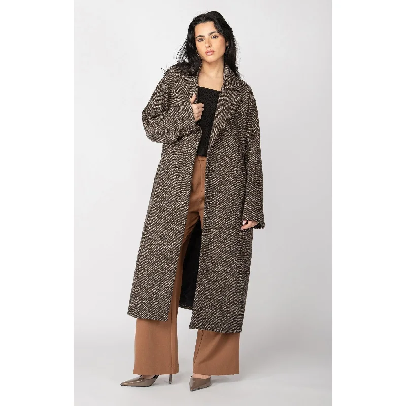 Dex Black Tape Belted Herringbone Coat Vest Waistcoat Gilet