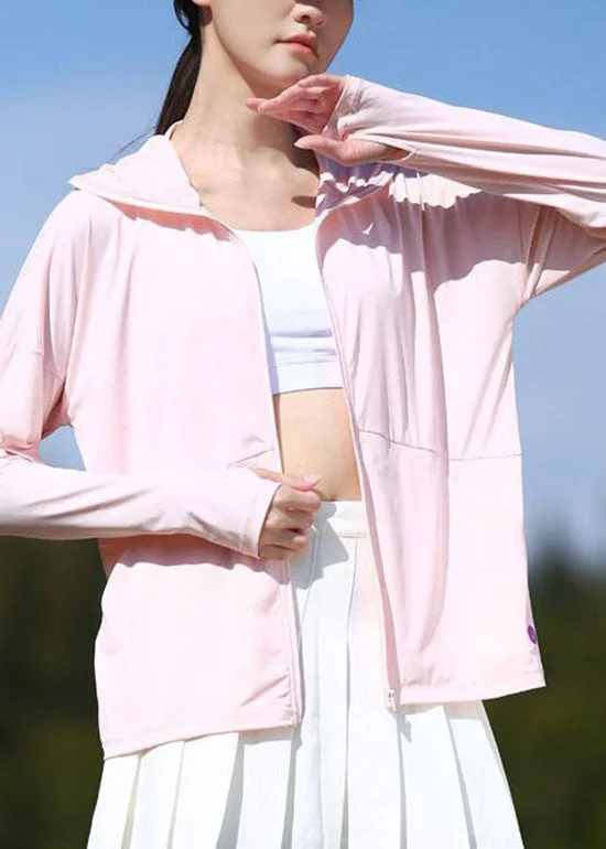 DIY Pink Hooded Zip Up Pockets Patchwork Ice Silk UPF 50+ Coat Summer Wool Cashmere Tweed DIY Pink Hooded Zip Up Pockets Patchwork Ice Silk UPF 50+ Coat Summer Wool Cashmere Tweed