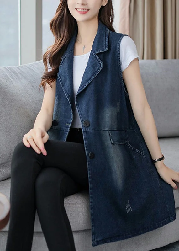 Elegant Blue Notched Patchwork Button Denim Waistcoat Fall Comfortable Quilted Waistcoat Vest Elegant Blue Notched Patchwork Button Denim Waistcoat Fall Comfortable Quilted Waistcoat Vest