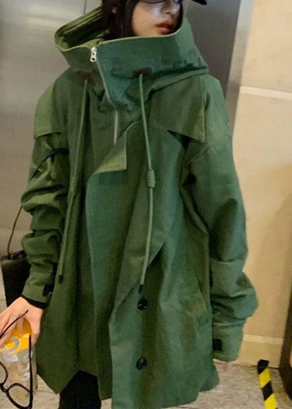 Elegant Green Loose zippered Pockets Casual Fall Coat Asymmetrical Collar Hooded Zippered Elegant Green Loose zippered Pockets Casual Fall Coat Asymmetrical Collar Hooded Zippered