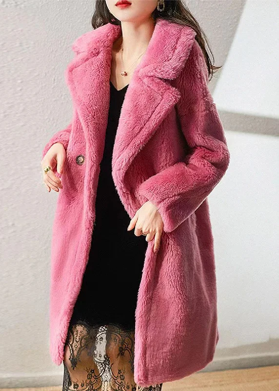 Elegant Rose Peter Pan Collar Pockets Patchwork Wool Coat Winter Blouse Shirt Tunic