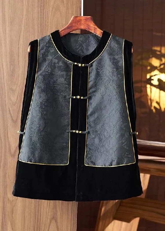Fashion Black O-Neck Embroideried Silk Patchwork Waistcoat Sleeveless Trendy Hooded Waistcoat Jacket Fashion Black O-Neck Embroideried Silk Patchwork Waistcoat Sleeveless Trendy Hooded Waistcoat Jacket