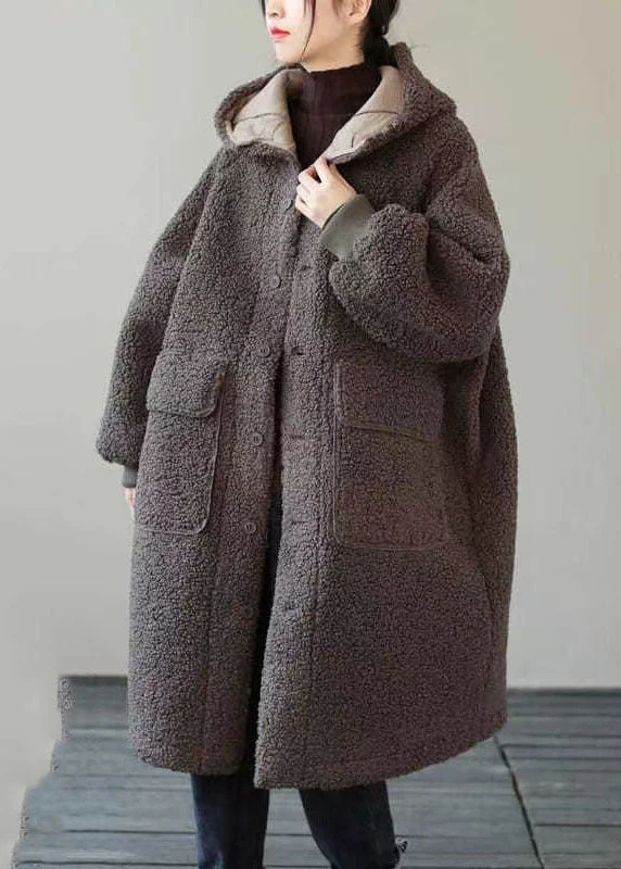 Fashion Coffee Button Pockets Warm Faux Fur Hooded Coat Long Sleeve Asymmetrical Collar Hooded Zippered Fashion Coffee Button Pockets Warm Faux Fur Hooded Coat Long Sleeve Asymmetrical Collar Hooded Zippered