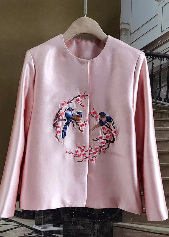Fine Pink O-Neck Embroidered Patchwork Silk Coat Spring Boat Neck Jacket Square Neck Jacket One-Shoulder Jacket Fine Pink O-Neck Embroidered Patchwork Silk Coat Spring Boat Neck Jacket Square Neck Jacket One-Shoulder Jacket