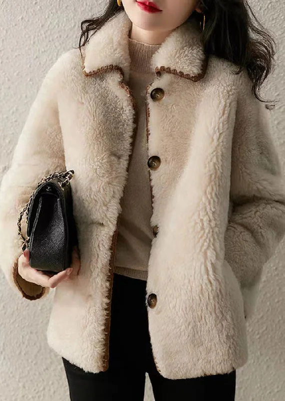 Fitted Beige Peter Pan Collar Pockets Patchwork Wool Coat Winter Hooded Caped Scarf
