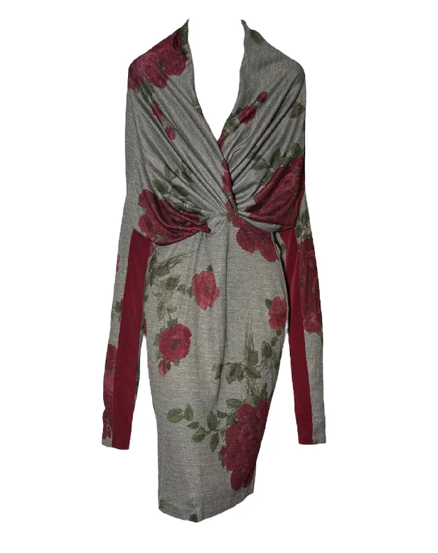 Floral Jersey Dress with Shawl Neckline Fashionable Silk Shawl Wrap