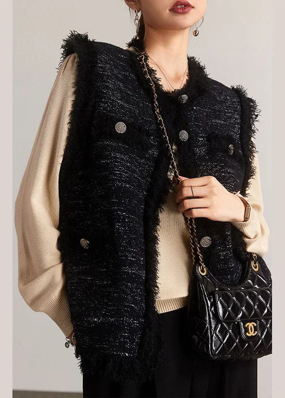 French Black Tasseled Button Patchwork Cotton Waistcoat Sleeveless Fashionable Sleeveless Waistcoat Vest French Black Tasseled Button Patchwork Cotton Waistcoat Sleeveless Fashionable Sleeveless Waistcoat Vest