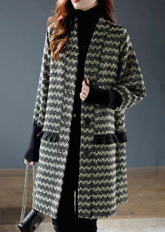 French Green Ruffled Plaid Fine Cotton Filled Woolen Coat Spring Suede Faux Fur Shearling French Green Ruffled Plaid Fine Cotton Filled Woolen Coat Spring Suede Faux Fur Shearling