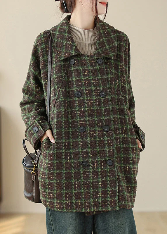 Green Pockets Plaid Woolen Coat Peter Pan Collar Double Breast Fall Houndstooth Jacket Shearling Jacket Fleece Jacket Green Pockets Plaid Woolen Coat Peter Pan Collar Double Breast Fall Houndstooth Jacket Shearling Jacket Fleece Jacket