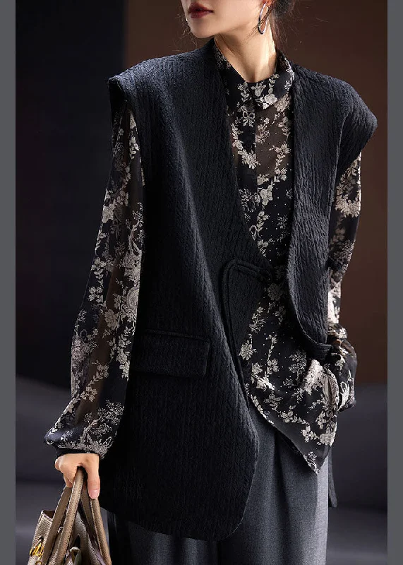 Handmade Black V Neck Button Cozy Waistcoat Fall Elegant Tailored Waistcoat Vest