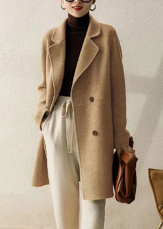 Italian Khaki Peter Pan Collar Pockets Patchwork Woolen Coat Winter Zip Front Button Front Snap Front Italian Khaki Peter Pan Collar Pockets Patchwork Woolen Coat Winter Zip Front Button Front Snap Front