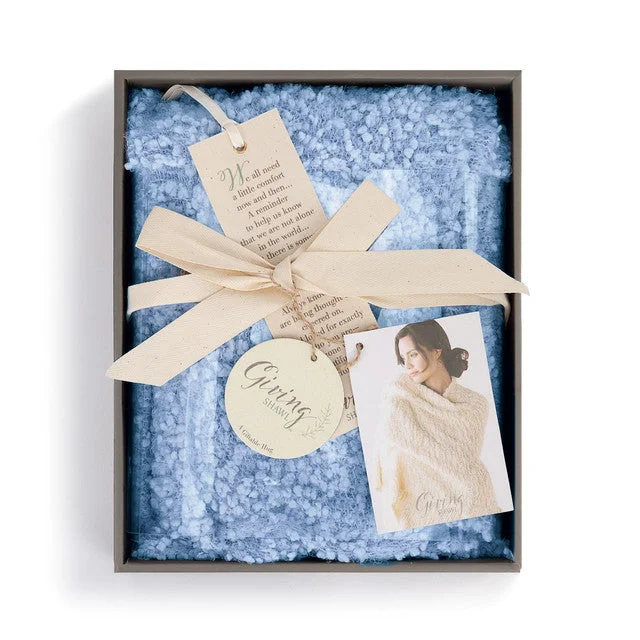 Light Blue Giving Shawl by Demdaco Giving Collection Trendy Long Knit Shawl